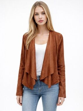 Anthropologie Hutch Faux Suede Jacket Open Front Waterfall Brown Women's Size XS